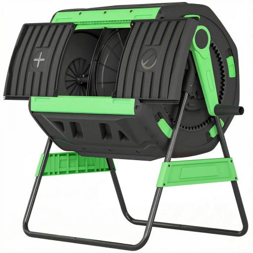 Compostador Giratorio 200L con Sistema de Ventilación y Base de Metal para Compostaje de Residuos Orgánicos Verde [2]