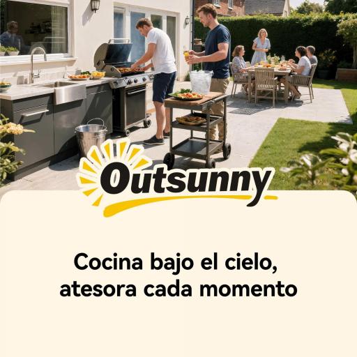 Carrito de Barbacoa de 2 Niveles Mesa Auxiliar para Barbacoa Móvil con Ruedas Portabebidas Ganchos Asa Negro y Marrón [3]