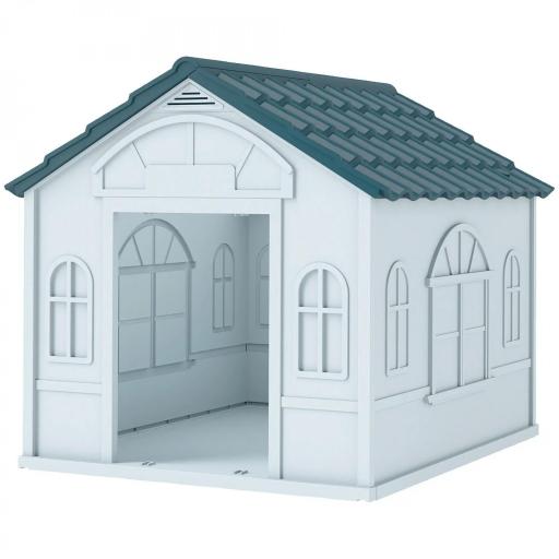 Casa para Perros con Imitación de Ventana y Tejas para Perros Medianos 65x75,7x63 cm Azul Verdoso y Blanco [8]