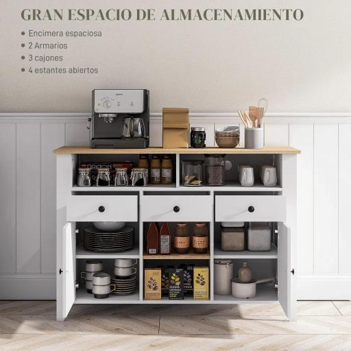 Aparador de Cocina Mesa para Televisores de 50 Pulgadas con 3 Cajones 2 Puertas 120x38x81,5 cm Blanco [1]
