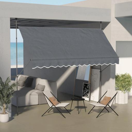 Toldo Manual Retráctil con Manivela 350x120x210-300 cm con Altura Ajustable Impermeable y Anti-UV Gris Oscuro