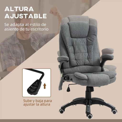 Silla de Masaje con 6 Puntos de Masaje con Función de Calefacción Altura Ajustable y Ruedas 68x72x110-120 cm Gris [3]