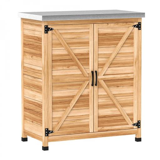 Armario de Exterior con Estante Interno y Banco de Trabajo, en Madera y Acero Galvanizado, 79x43x92 cm, color Madera [3]