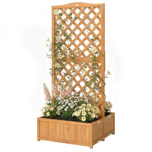 Jardinera con Enrejado de Madera para Plantas Trepadoras con 2 Cajas Plegables Base de Listones 73x70x170 cm Natural [10]