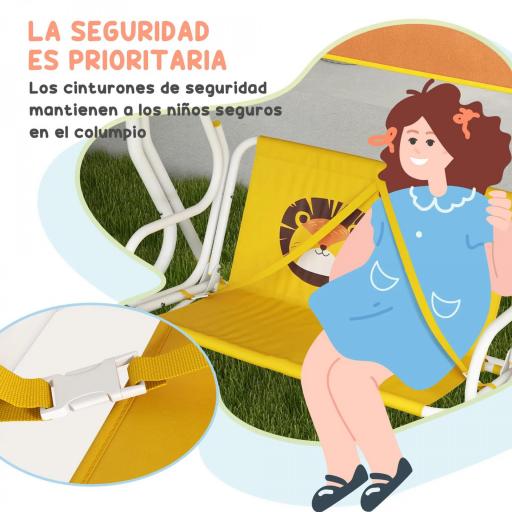 Balancín de Jardín Exterior de 2 Plazas con Patrón de León Toldo Ajustable en Ángulo Carga 60 kg 110x70x110 cm Amarillo [3]