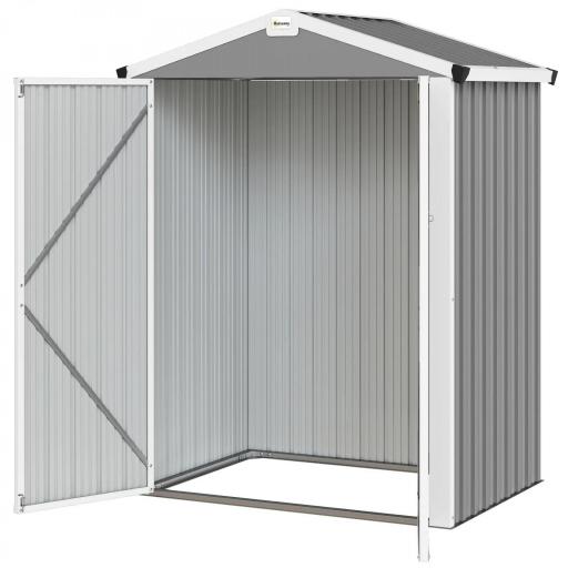 Cobertizo de Jardín Exterior 1,1 m² 133x87x178 cm con 2 Puertas Correderas Techo Inclinado y Guantes Gris Plateado [9]