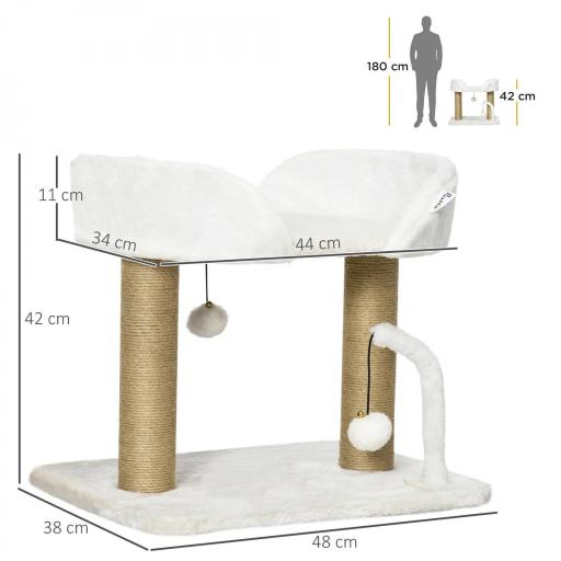 Árbol Rascador para Gatos Pequeños Altura 42 cm con Nido Bolas Colgantes y Postes de Sisal 48x38x42 cm Blanco [3]