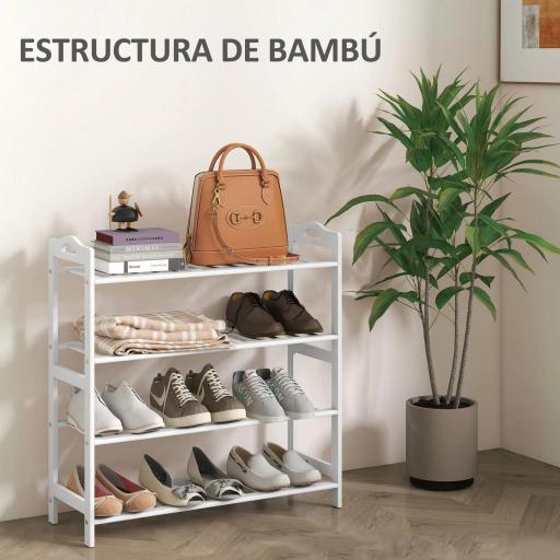 Estantería para Zapatos de Bambú para 12 Pares de Zapatos para Entrada Pasillo Dormitorio 67,5x24,7x72 cm Blanco [3]