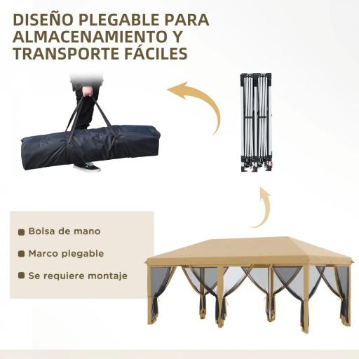 Carpa Plegable 6x3 m Cenador de Jardín con 6 Mosquiteras Bolsa de Transporte y Marco de Acero para Camping Fiestas Beige [5]