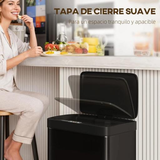 Cubo de Basura Cocina Automático 45 L con Sensor Infrarrojo Cierre Suave y Cubo Interior Extraíble Antihuellas Negro [2]