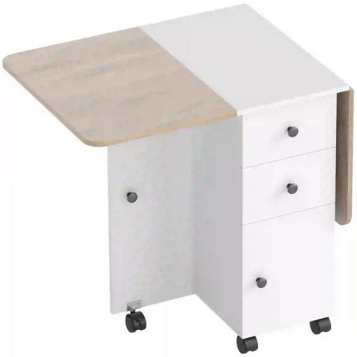 Mesa Plegable de Comedor con Ruedas Alas Abatibles 2 Cajones y Armario Hasta 6 Personas 120x60x76,5 cm Blanco y Natural [9]