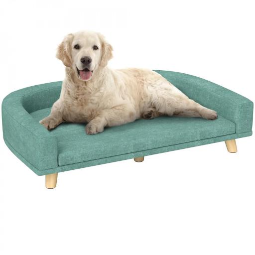  Sofá para Perros Grandes Cama Elevada para Perros con Cojín Lavable y Patas de Madera Carga 30 kg 98x67x25 cm Verde [9]