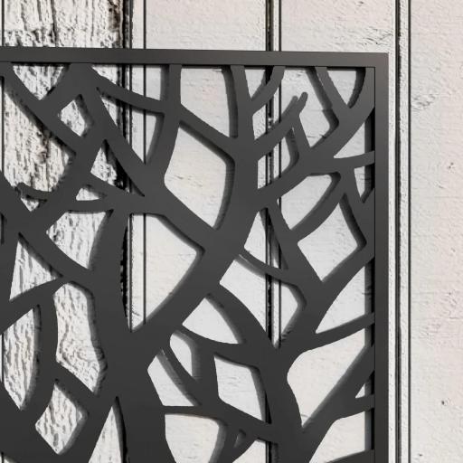 Jardinera Elevada con Panel de Privacidad de Ramas Decorativas de Metal y Opción de Montaje en Pared 61x23x113 cm Negro [5]