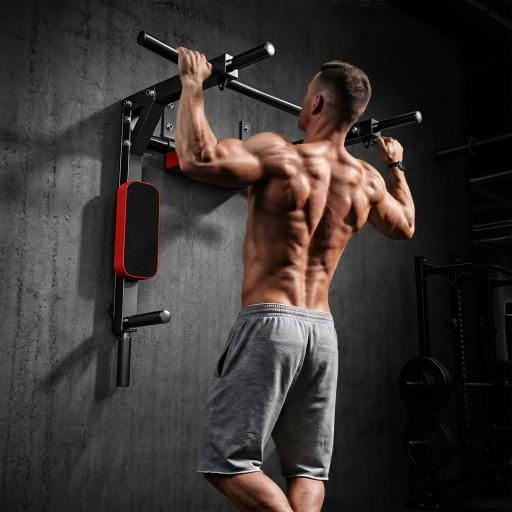 Barra de Dominadas de Pared 2 en 1 Estación Multifuncional para Gimnasio en Casa Carga 200 kg Rojo [2]