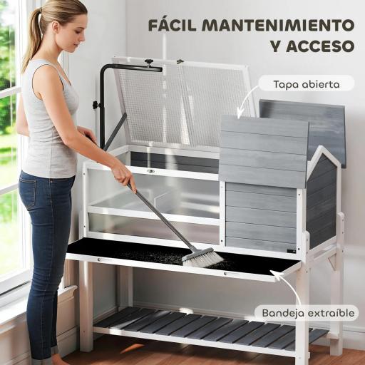 Casa para Tortugas de Madera con Soporte para Lámpara Ajustable Techos Abatibles Bandeja Extraíble y Estante Inferior [6]