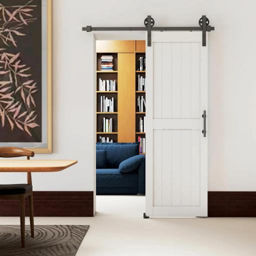 Puerta Corredera de Granero con Herrajes Manija Rodillo y Guía de Suelo Mejorados para Baño Salón 71,5x213,4 cm Blanco [4]