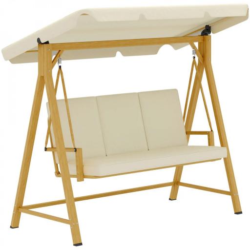 Columpio de Jardín con Toldo Ajustable para Tres Personas Estructura Metálica y Cojines 195x120x170 cm Beige [9]