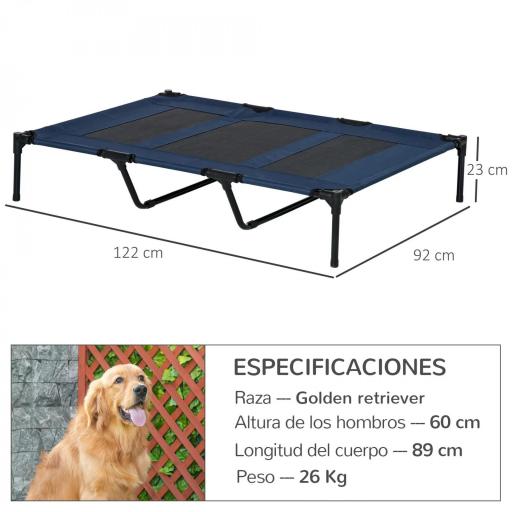 Cama Elevada para Perros Gatos Portátil Cama para Mascotas con Zona de Malla Transpirable y Tela Oxford para Interior Exterior 122x92x23 cm Azul [1]
