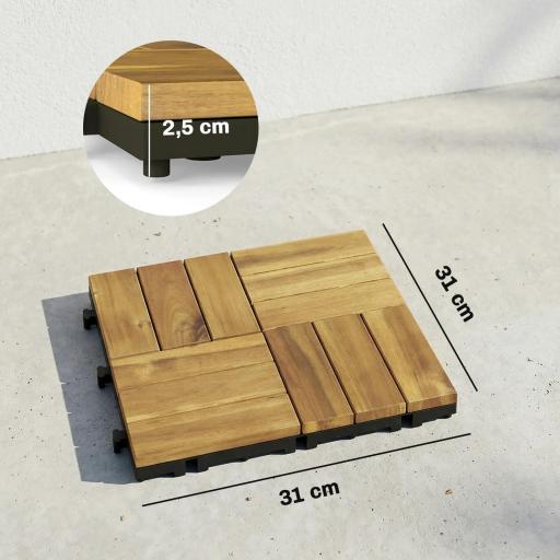 Set de 10 Piezas Baldosas de Exterior de Madera 31x31 cm 0,91 m² Suelo de Jardín Exterior Antideslizantes Natural [1]