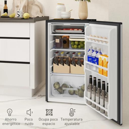 Mini Nevera Silenciosa 91 L Clase E con Temperatura Regulable 5 Niveles Puerta Reversible Estantes Ajustables Negro [3]