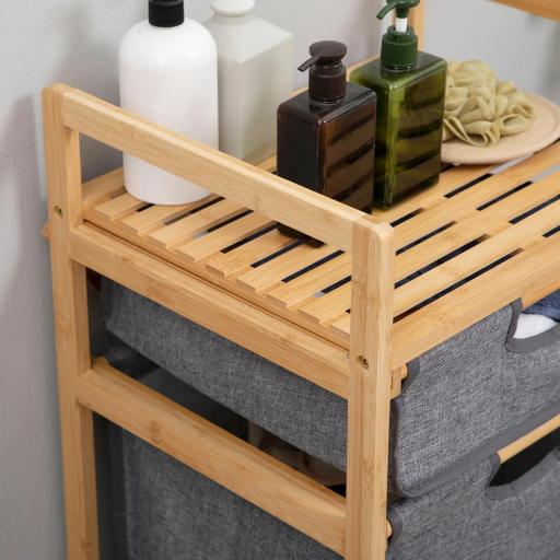 Cesto para Ropa Sucia Cesta para la Colada de Bambú con 2 Bolsas de Tela Extraíbles y Ruedas 42x35x84,5 cm Gris [6]