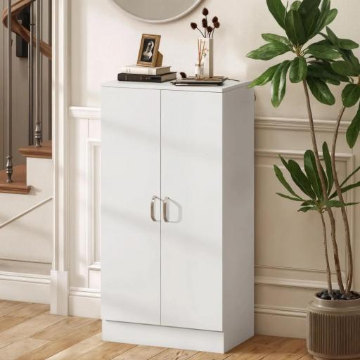 Zapatero Entrada Recibidor con 2 Puertas 6 Estantes Ajustables para 14 Pares de Zapatos 55x35x108 cm Blanco [7]