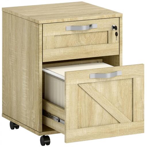 Cajonera de Oficina con 2 Cajones Cajonera con Ruedas con Cerradura Carpetas Colgantes para Tamaño A4 41x42x56cm Natural [8]