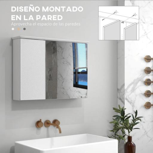 Armario con Espejo para Baño con Estante Ajustable Mueble para Baño Estilo Moderno 65x15x49 cm Blanco [4]