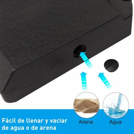 Set de 4 Piezas Soporte de Parasol Base para Sombrilla Terreza o Jardín Rellenable de 80 kg de Agua o 120 kg de Arena Estable 100x100x9,5 cm Negro [3]