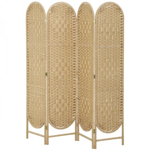 Biombo Separador de Ambientes 4 Paneles 160x170 cm con Parte Superior Arqueada Tejido a Mano Divisor Plegable Natural [8]