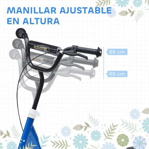 Patinete para Niños de 5-12 Años Scooter de 2 Ruedas Grandes de 12 Pulgadas con Freno y Manillar Ajustable en Altura Carga Máx. 50 kg 120x52x80-88 cm Azul [2]