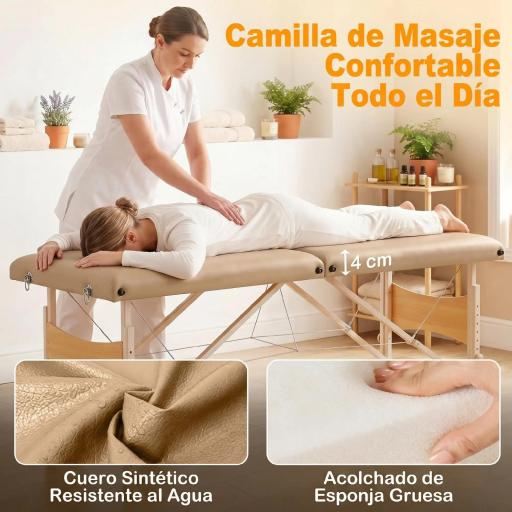 Camilla de Masaje Plegable con Marco de Madera con Altura Regulable y Bolsa de Transporte 186x60x61-87 cm Marrón [6]