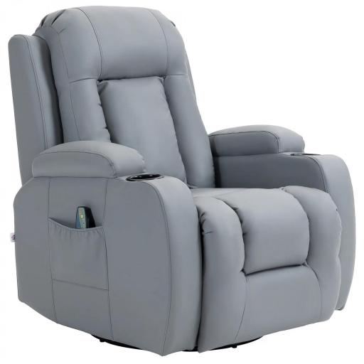 Sillón de Masaje Reclinable con 8 Puntos de Masaje Función de Calefacción Giratorio Mando a Distancia 85x94x104 cm Gris [9]
