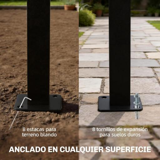 Pérgola de Jardín 3x3 m con Dosel UV30+ Estructura de Metal Galvanizado Techo Arqueado Pabellón para Exterior Crema [7]