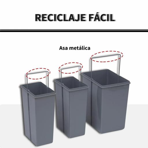 Cubo Basura Extraible Bajo Fregadero con 3 Contenedores de Reciclaje Clasificación de Residuos 48x34,2x41,8 cm Gris [3]