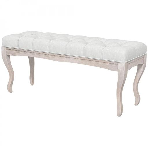 Banco para Pie de Cama con Pies de Madera y Asiento Acolchado Carga 120 kg para Entrada Pasillo 110x37x49 cm Crema [9]