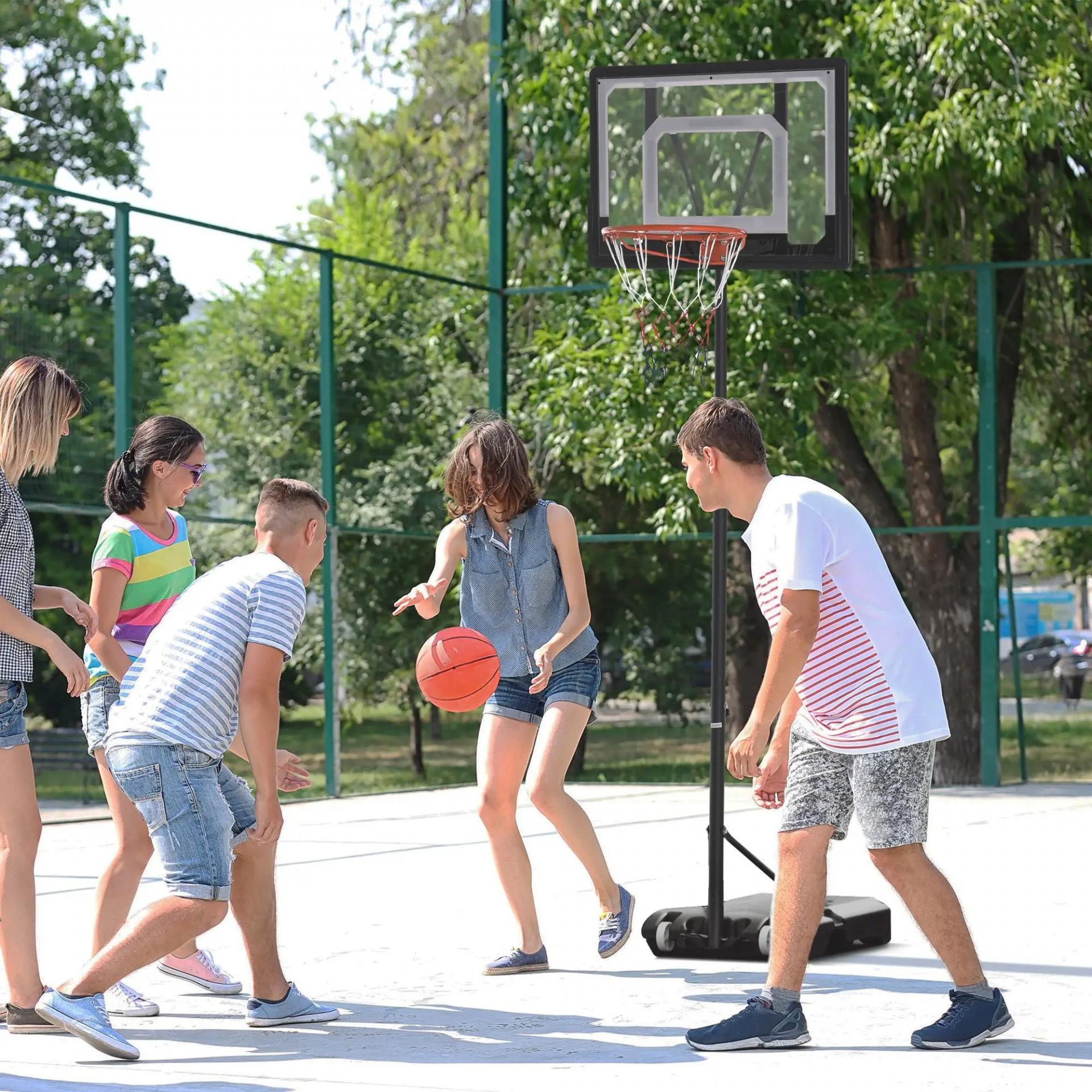 Canasta de Baloncesto con Altura Ajustable 206-260 cm Aro de Baloncesto con Ruedas y Base Rellenable Negro
