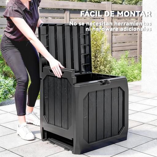 Baúl de Almacenaje Exterior de Plástico Capacidad 121L con 2 Asas y Tapa Bloqueable Impermeable 56x45x53 cm Negro [2]