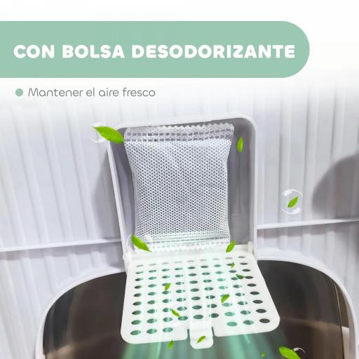 Arenero Cerrado para Gatos con Entrada Frontal Salida Superior Bandeja Extraíble y Pala 40,5x52,5x42,5 cm Blanco y Gris [3]