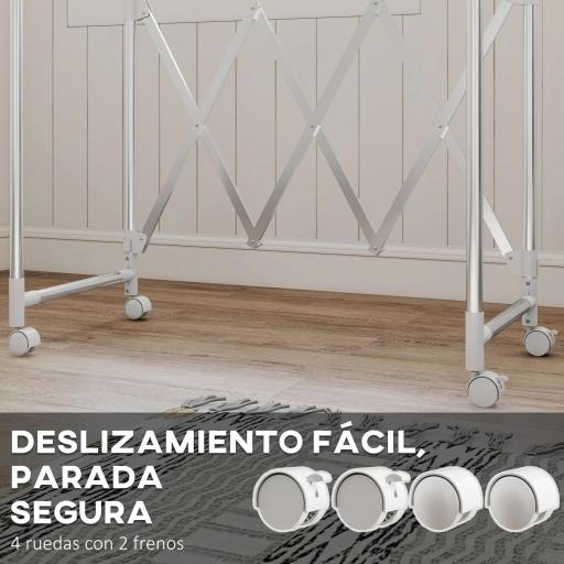 Tendedero Plegable de 3 Niveles Tendedero de Acero Inoxidable con 3 Barras Ajustables y Extensibles 4 Ruedas Plata [5]