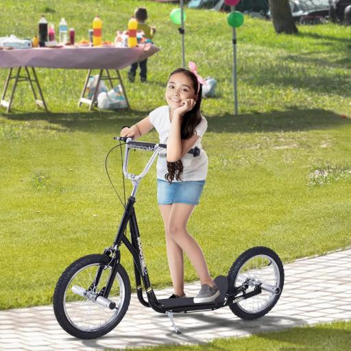 Patinete Scooter para Niños de +5 Años con Neumáticos Inflables Grandes de 16 Pulgadas con Frenos y Manillar Ajustable en Altura 143x58x92-100 cm Negro