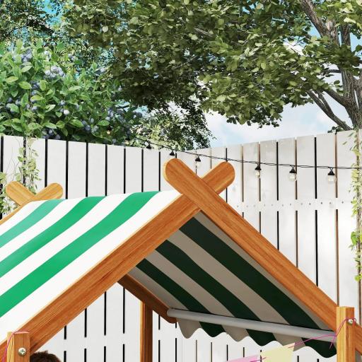 Arenero Infantil con Toldo 6 Banderines 2 Bandejas Grifo y Pizarra en Forma de Casa para Patio 124x116x146 cm Naranja [8]