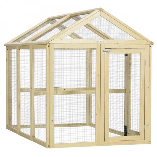 Gallinero para Exterior 140x88,5x106 cm con 3 Perchas Marco de Madera y 2 Puertas con Cierre Madera Natural [8]
