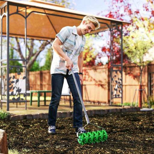 Rodillo Aireador de Césped con Clavos y Mango Desmontable de 100 cm en Tres Piezas para Aflojar el Suelo 45 cm Ancho [4]