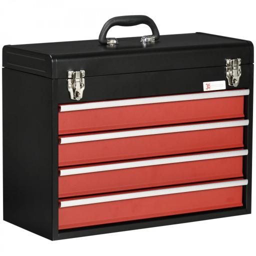 Caja de Herramientas de Acero con 4 Cajones Bandeja Tapa Abatible y Cierres Metálicos 51x22x39,5 cm Negro y Rojo [9]