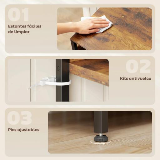 Estantería de Cocina con Tres Enchufes y Luces LED Industrial con Estantes para Microondas 80x42x162 cm Marrón Rústico [3]