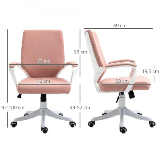 Silla de Escritorio Giratoria Silla de Oficina Basculante con Reposabrazos y Altura Ajustable 62x69x92-100 cm Rosa [1]