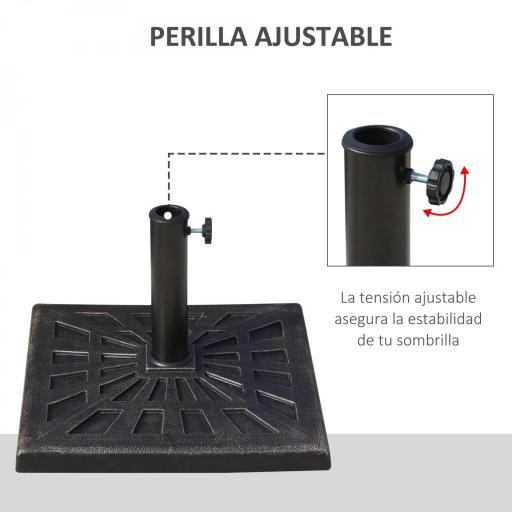 Base para Sombrilla de Resina Peso 15 kg para Poste de Parasol de Ø3,8 cm y Ø4,8 cm para Terraza 47x47x32 cm Bronce [9]