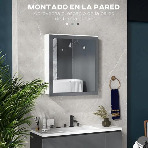 Armario de Baño con Espejo Armario de Baño para Colgar con 2 Puertas de Vidrio y Estantes Ajustables 69x17x75,5cm Blanco [6]