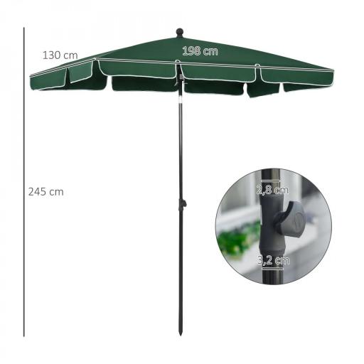 Sombrilla de Terraza de Aluminio 198x130x245 cm Parasol de Jardín Rectangular con Función de Inclinación Verde [3]